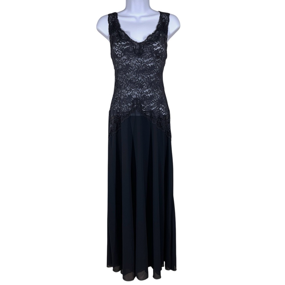 Vtg Victorias Secret Silky Satin Long Slip Dress Sz L Floral Lace Coquette Sexy